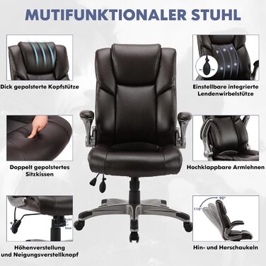 Офісний стілець COLAMY з високою спинкою, ергономічний комп&39ютерний стілець, шкіряний стілець з м&39якими складними підлокітниками, регульований фіксатор нахилу, обертовий стілець для дорослих, коричневий сучасний