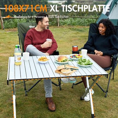 Складаний кемпінговий стіл PORTAL, регульована висота, алюмінієвий, 108 x 71 см, зсувний, легкий, для пікніків, вечірок, садів, походів, подорожей, сріблястий