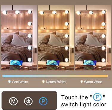 Дзеркало Puselo Hollywood з підсвічуванням Дзеркало для макіяжу з регульованим освітленням, сенсорним вимикачем косметичного дзеркала та USB-дзеркалом для макіяжу 50x42 см Білий 50L x 40B см Білий-50x40