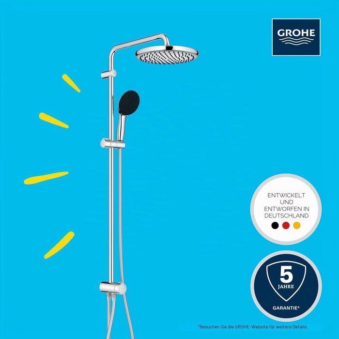 Душовий набір GROHE Vitalio 250 без змішувача, водозаощадний (8 л/хв), лійка з 2 режимами струменя, штанга 104 см, круглий, хром, 26989001