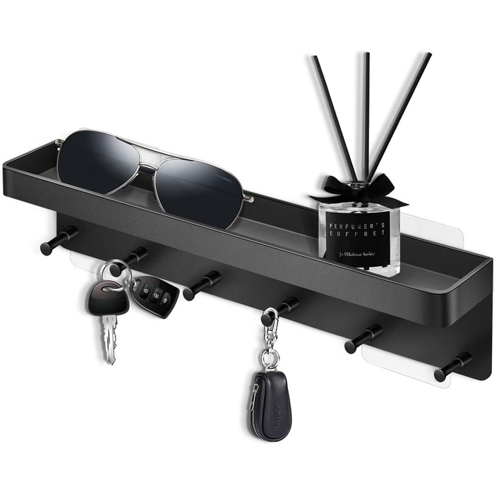 Тримач для ключів Royouzi, дошка для ключів, планка для ключів, підставка для ключів з полицею і 6 гачками, самоклеюча як дошка дл