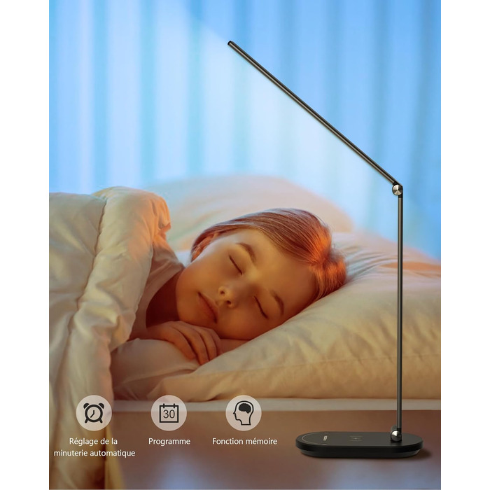 Світлодіодна лампа VOCOlinc Smart Desk Lamp з бездротовою зарядкою 10 Вт, сумісна з HomeKit/Alexa/Google Home, плавне затемнення, голос/додаток/сенсорне керування, з таймером, функцією пам'яті DL2202