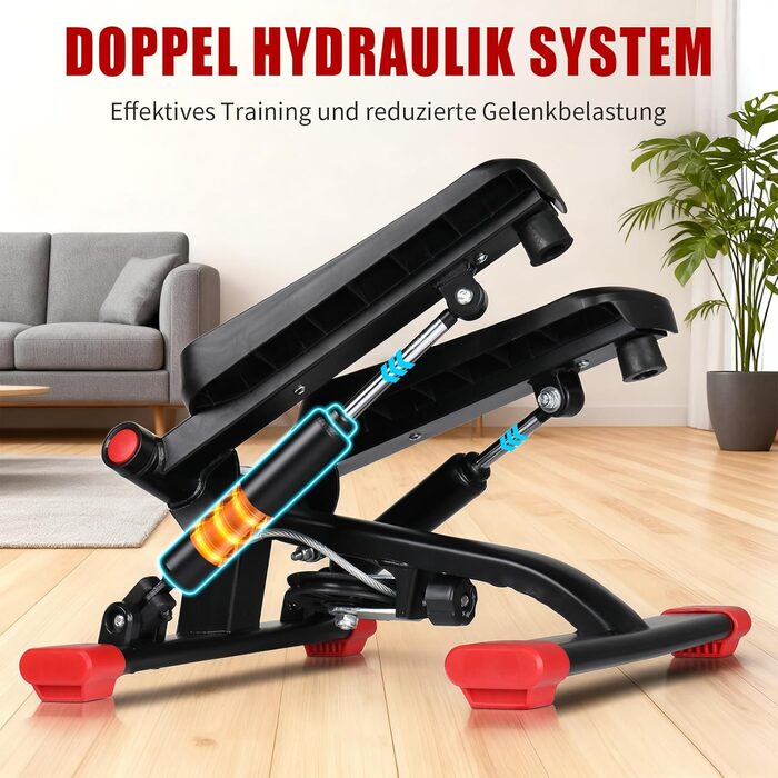 Міні-степер LEADZM з безшумною накладкою для домашнього використання, фітнес-степер 2-в-1 з гумкою, РК-дисплеєм, таймером, лічильником калорій, степером вгору-вниз для тренажера ніг/рук, чорний та червоний