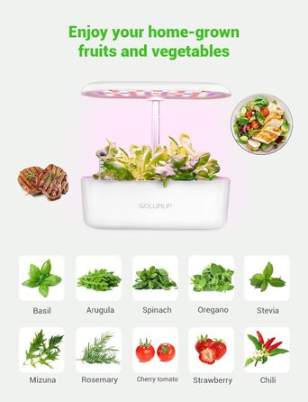 Гідропонна система вирощування GOLUMUP Розумний сад із автоматичним таймером, світлодіодною лампою для рослин 26 Вт і 12 стручками внутрішнього травяного саду, що регулюється по висоті до 50 см