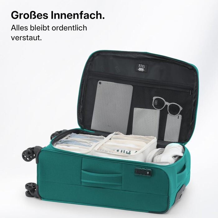 Розширюваний валізу з передніми кишенями, збільшений об'єм на 15, TSA-замок, подвійні колеса, що обертаються на 360, та прихований адресний ярлик (Бірюзовий, XL (79 см) розширюваний)