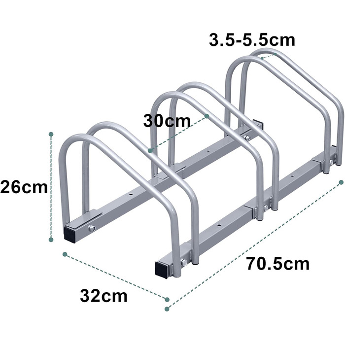 Велосипедна стійка Yakimz Floor Parker, Кілька підставок для 3 велосипедів кожна, Підставка для зберігання Велосипед, Підставка Підлогова підставка з оцинкованої сталі, для підлогового та настінного монтажу, Велосипедна підставка HBT 26 x 70.5 x 32 см для