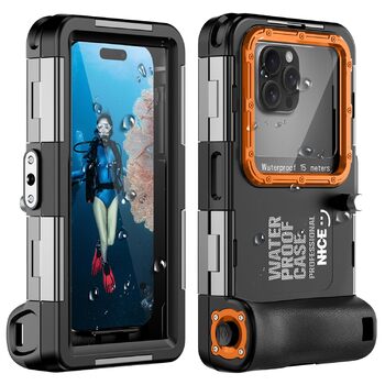 Чохол для підводного плавання для iPhone 17/16/15/14/13/12/11 Pro Max/XR/XS/X та інших, професійний захист 15 м/50 футів, водонепроникний чохол для підводного плавання, серфінгу, фото та відео (чорно-помаранчевий)
