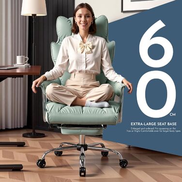 Ергономічне офісне крісло Efomao, крісло керівника зі штучної шкіри, офісне крісло вантажопідйомністю 200 кг з підставкою для ніг та поперековою опорою, регульоване крісло з високою спинкою, світло-зелене