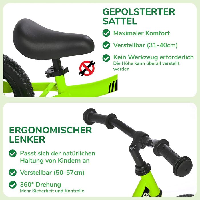 Надлегкий велосипед-балансир - для дітей 2, 3, 4 і 5 років, зелений