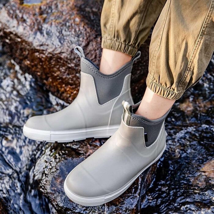 Водне взуття, гумові чоботи, нековзні, для риболовлі, катання на човні, роботи, чоловічі, для подорожей та походів, сірі, 38 2/3 EU