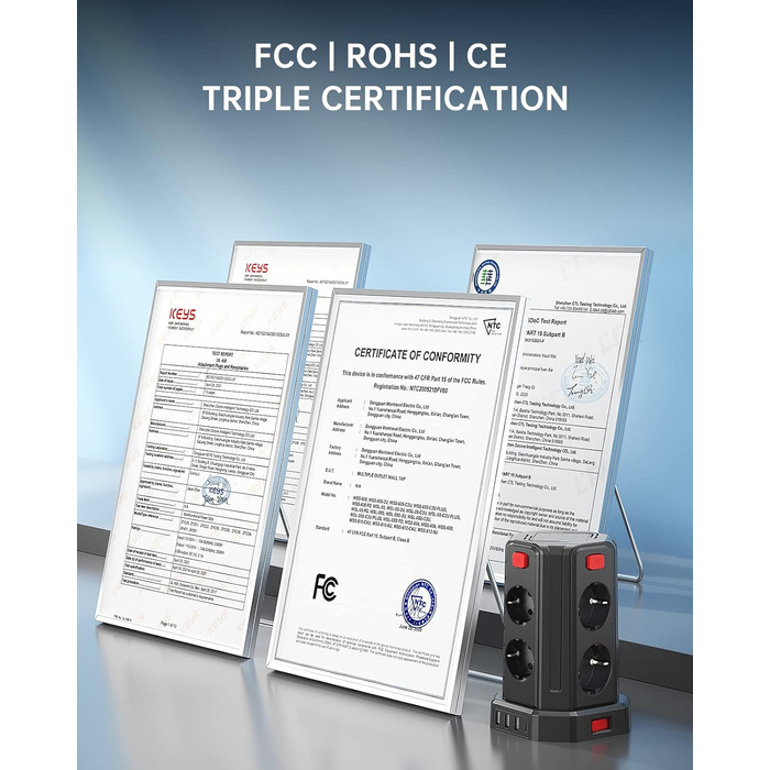 Подовжувач з 4 USB, Sameriver 8 відсіків з декількома розетками, захист від перенапруги, розетка з вимикачем, подовжувач 3M, розет