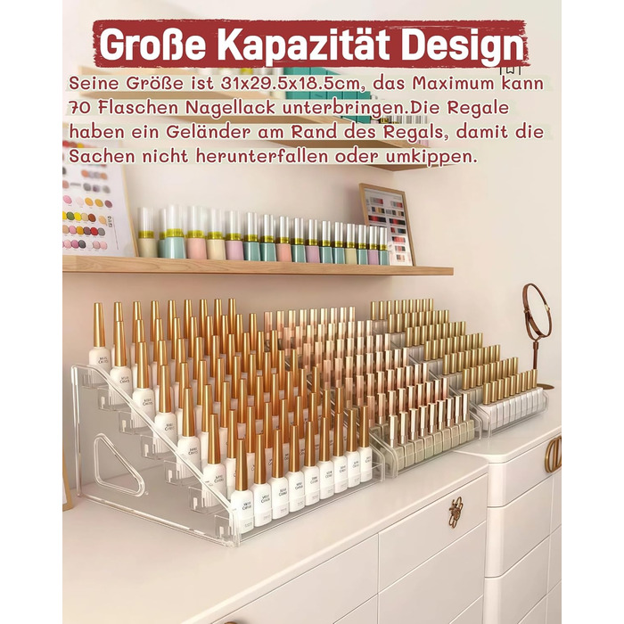Органайзер для лаків для нігтів з 2 акрилових щіток із 7 рівнями, зберігання лаків для нігтів на 168 флаконів, прозора підставка для макіяжу, полиця для зберігання помади/ефірних олій та засобів для укладання