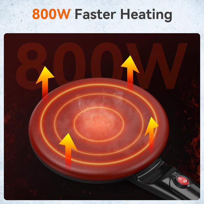 Млинниця SNAILAR, електрична млинниця з ручкою, антипригарне покриття, поверхня нагріву Ø 20 см, 800 Вт, автоматичний контроль температури, просте керування, Для млинців, млинців і такко. 800 Вт Чорний