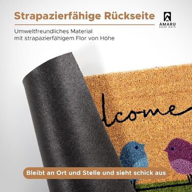 Килимок з кокосового волокна з різнокольоровими птахами - 70x40 см - Килимок для вітальні з протиковзкою ПВХ та кокосовою поверхнею - для вхідних дверей, коридорів, зовнішніх дверей, аксесуарів для дому - Простий оригінальний дизайн