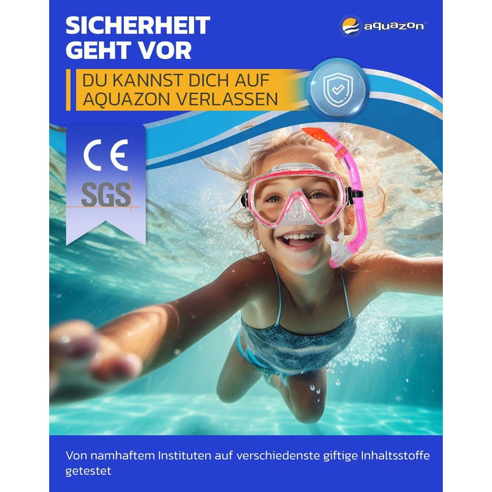 Набір для сноркелінгу AQUAZON Miami, набір для плавання, набір для дайвінгу, маска для дайвінгу з загартованими лінзами проти запотівання, силікон, напівсухий сноркель, регульовані ласти для дітей, темно-синій, розмір 27/31