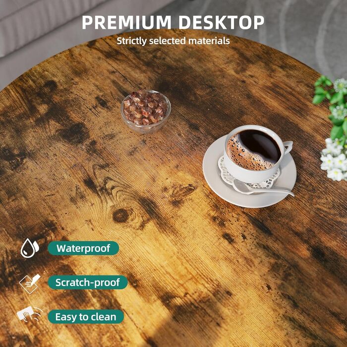 Круглий журнальний столик YITAHOME, 80x80x46 см, сільський дерев&39яний стіл для вітальні з полицею, сучасний журнальний столик у фермерському стилі з міцними металевими ніжками, коричневі меблі для дому