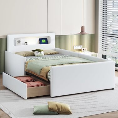 Молодіжне ліжко Dolaman Modern 90x200 см м'яке ліжко з основою, ліжко з рейковою рамою та місцем для зберігання, м'яке узголів'я з