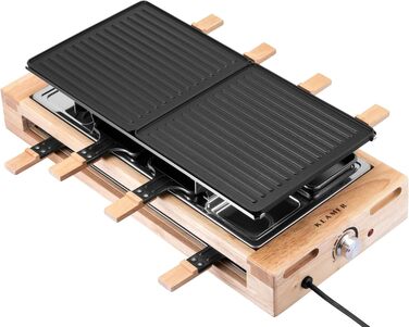 Персон, раклетний гриль 1500 Вт з дерев'яним каркасом, раклет з антипригарною пластиною для гриля, настільний гриль електричний, 8