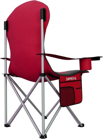 Складаний кемпінговий стілець 24MOVE, вантажопідйомність до 150 кг, складний рибальський стілець, м&39який стілець з підлокітниками, тримач для напоїв кишеня, висока спинка, пляжний стілець, складаний табурет, червоний