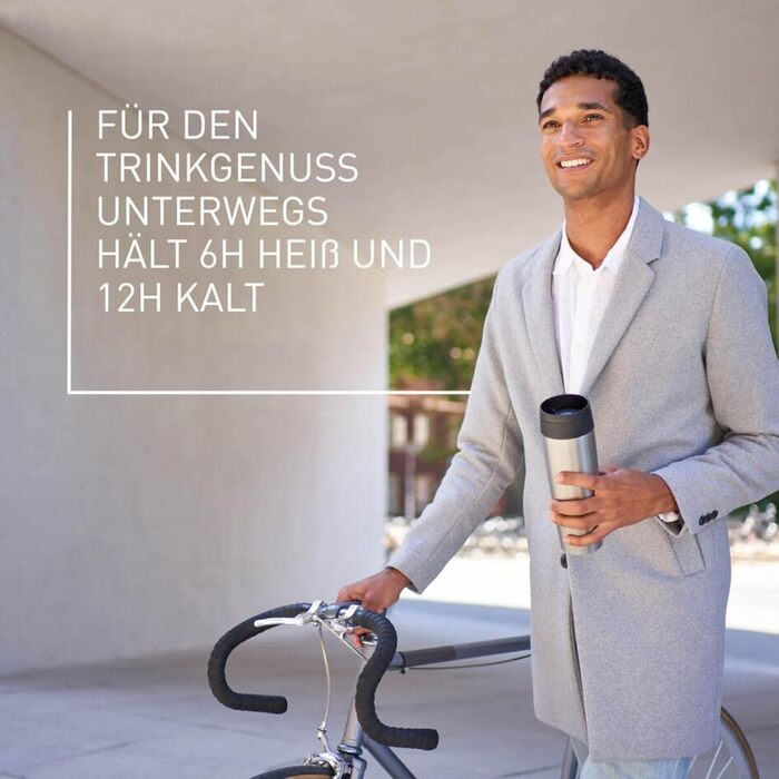 Дорожня кружка Класична ізольована кружка 0,5 літра, нова зручна кришка, що закручується, нержавіюча сталь, зберігає напої гарячими 6 годин і холодними 12 годин, 100 герметична, можна мити в посудомийній машині, отвір для пиття на 360, нержавіюча сталь, 2