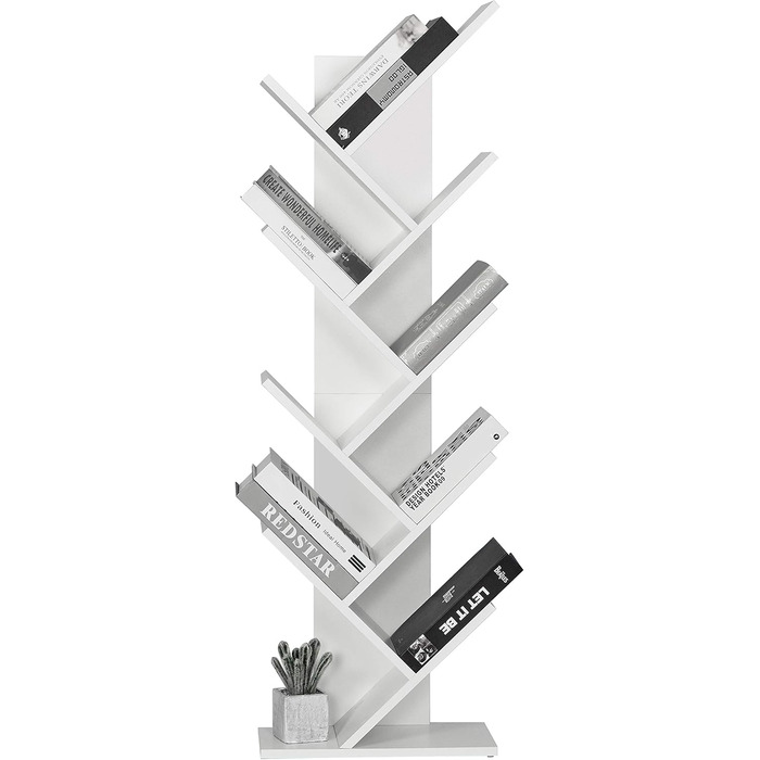 Книжкова полиця Mondeer Tree, 8-рівневі дерев&39яні окремостоячі полиці для компакт-дисків та журналів у вітальні або домашньому офісі, біла, 40 x 127 x 20 см