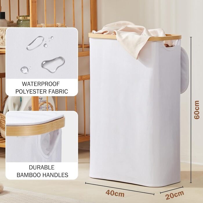 Кошик для білизни з кришкою 48 л Кошик для білизни вузький з мішком для білизни складаний сортувальник для білизни дерев'яний бамб
