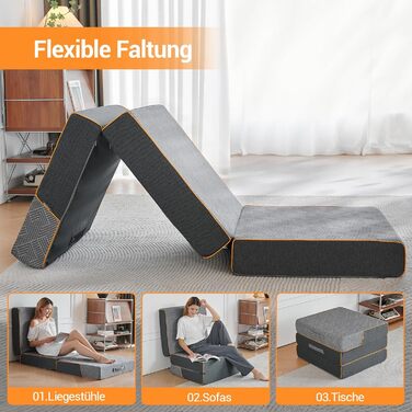 Зонний розкладний матрац 195x75x15 см, складний матрац для гостей та кемпінгу, піна з ефектом пам&39яті середньої жорсткості для оптимального комфорту сну, портативний з ручкою, сертифікований Oeko-Tex (сірий) 75x195x15 см, 7-