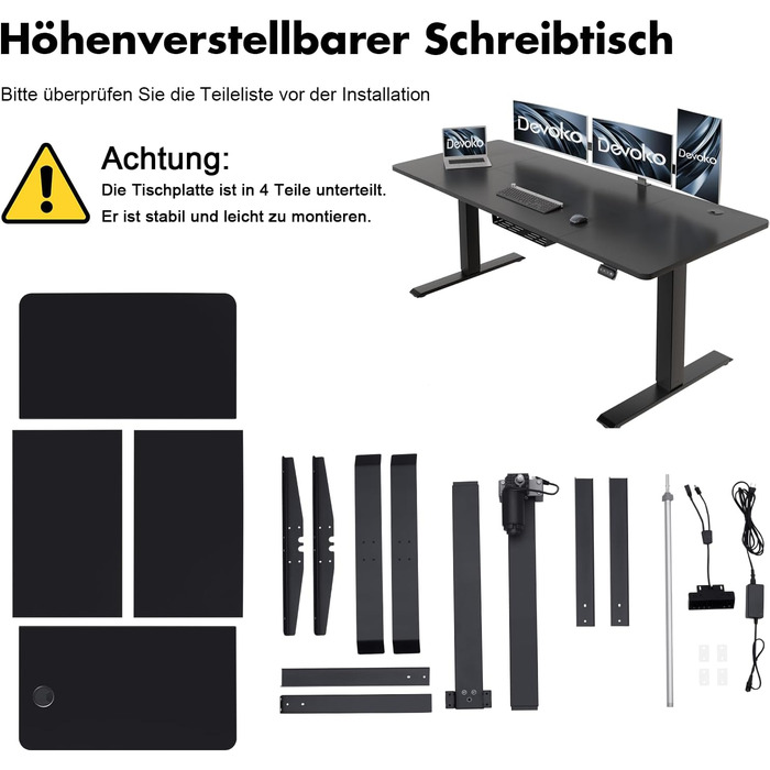 Стіл для письмового столу 180 x 80 см з лотком для кабелів, електрично регульований по висоті стійкий стіл для стояння, комп'ютерн