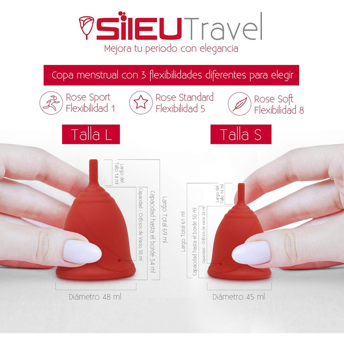 Пакет Sileu Travel Menstrument Cup Rose, стартова модель, розмір XS, червона, стандартна гнучкість червоний чохол-квітка складаний стерилізатор, червона Talla XS Standard