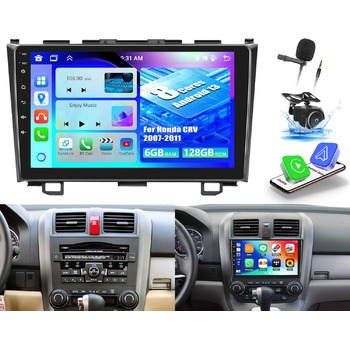 Автомобільне радіо OiLiehu 6128G 8-ядерний Android 13 CarPlay Android Auto Double Din для Honda CRV 2007-2011 з екраном 9 дюймів з дзеркальним посиланням Bluetooth GPS FM RDS WiFi SWC DSP/EQ камера заднього виду 6G128G Android 13 Автомобільне радіо