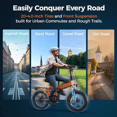 Складаний електровелосипед ENGWE, знімний акумулятор 48 В 13 Аг, запас ходу до 120 км, товсті шини 20 4,0 дюйма, 7-швидкісний електровелосипед для будь-якої місцевості, коричневий