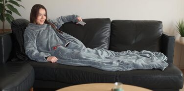 Пухнастий плед для телевізора Brandsseller з рукавами 170x200 см, з кашеміру - накидка на ніжки та 2 кишені - м&39який плед, покривало сірого кольору 170x200 см сірого кольору