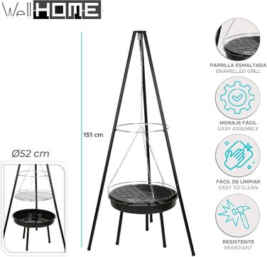 Барбекю-штатив з ланцюгом та сталевою решіткою для грилю