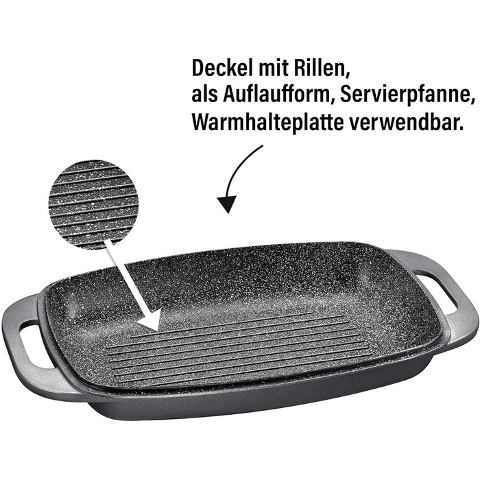 Лита алюмінієва жаровня з кришкою 43x26 см, 7,8 л Індукційна духовка безпечна для всіх типів плит, кришку можна використовувати як