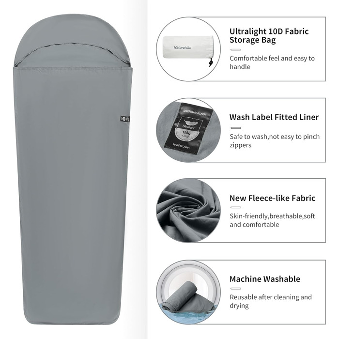 Ковдра для спального мішка Naturehike Ultralight (лише 128 г) з внутрішнім спальним мішком малого розміру для походів, хостелів, котеджів, кемпінгу - синя