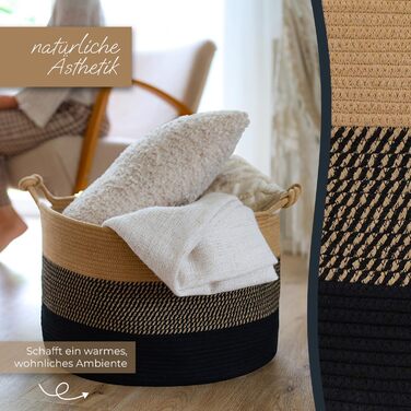 Кошик для зберігання HMF з ручками у формі щасливого вузла, великий бавовняний кошик 50 x 33 см Чорно-медовий