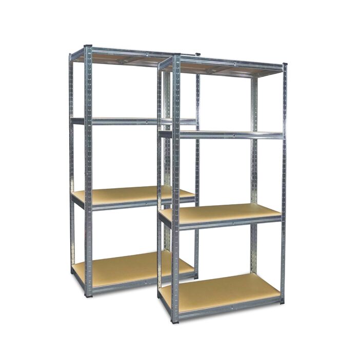 Подвійний надміцний стелаж Grafner, комплект з 2 шт., з 8 полицями МДФ, максимальне навантаження 1400 кг, закруглені кути, 160x160x40 см, безболтовий стелаж Twin Pack, стелаж для зберігання, стелаж для підвалу