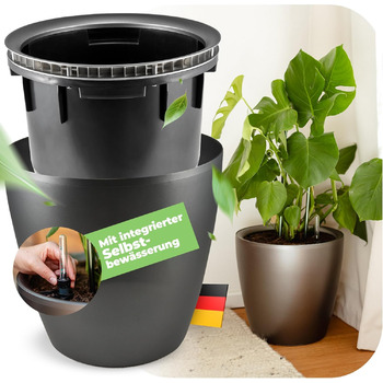 Великий квітковий горщик ZOD для зовнішнього та внутрішнього використання, горщик для квітів із автополивом та підставка для рослин, горщик для гідропоніки (кімнатний та кашпо), срібний, 10 л, 35x35x34 см