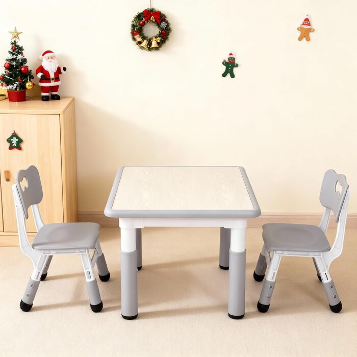 Дитячий стіл Clevich з 2 стільцями, комплект столу та стільців, дитяча група сидінь з регульованою висотою, дитячі меблі для дитячої кімнати, художній стіл та група сидінь - ергономічний, багатофункціональний - сірий