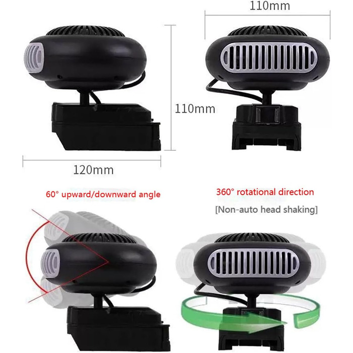 Автомобільний обігрівач на батарейках з обертанням на 360, обігрівач для паркування автомобіля, акумуляторний обігрівач з USB-портом для кемпінгу, намету, триколісного велосипеда, офісу, автомобіля, гольф-кара (2 батареї, 5 секцій) 2 батареї 5 секцій