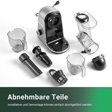 НовинкаСоковижималка AOBOSI-Повільна соковижималка з 2 швидкостями - Соковижималка для овочів і фруктів з 8 рівнями, шнекова соковижималка зі щіткою для чищення та 2 чашки соковижималки для фруктів з функцією реверсу 40 x 17 x 37 (CM) Сірий