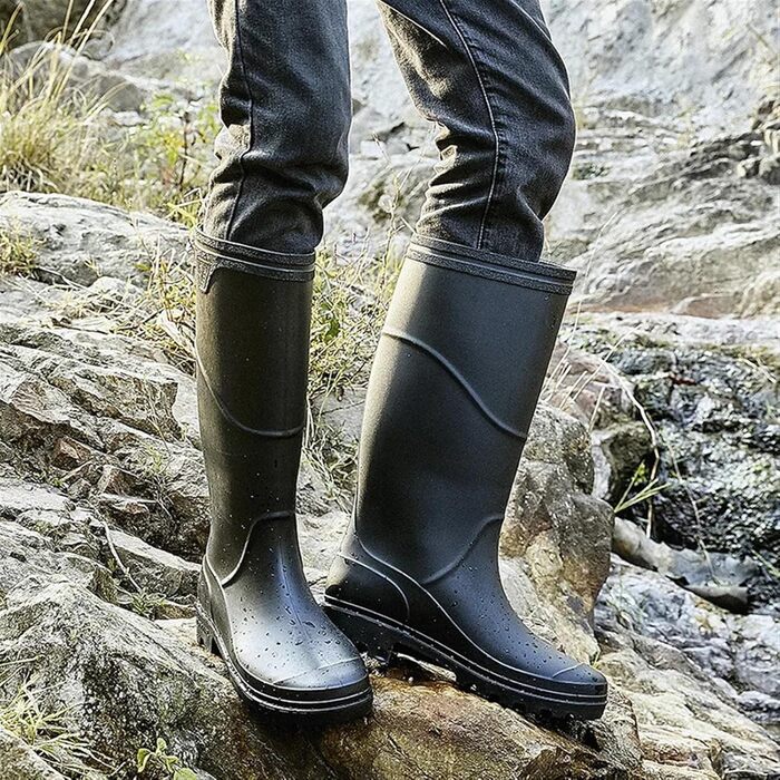 Чоловічі гумові чоботи, гумові чоботи до коліна, вейдерси для активного відпочинку, товсті чоботи до середини ікри для походів, гумові чоботи, до середини ікри, чорні, розмір 42 EU