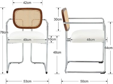 Обідні стільці, комплект з 2 шт. , ретро кухонні стільці зі спинкою з ротанга, м&39які обідні стільці з металевим каркасом та штучним хутром, для їдальні, вітальні, кухні, спальні, холу, білі 2 білі