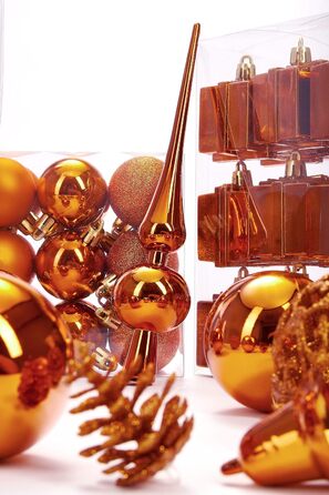 Набір різдвяних кульок із 101 предмета з верхівкою для ялинки помаранчеві BRUBAKER