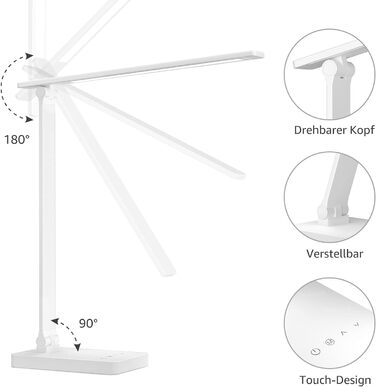 Настільна лампа Lepro, Світлодіодна настільна лампа з регулюванням яскравості, Приліжкова лампа 800LM 3 кольори та 5 рівнів яскравості, Лампа денного світла Захист очей, Настільна лампа, Настільна лампа для дітей, Офіс, Білий
