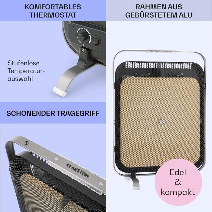 Інфрачервоний обігрівач Klarstein, портативний електричний обігрівач, радіаційний обігрівач для приміщень, енергозберігаючий електричний обігрівач, окремостоячий інфрачервоний обігрівач з мармуровим покриттям, термостат, захист від замерзання, 1300 Вт, ср