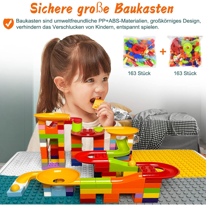 Дитячий набір столу та стільців 6-в-1, сумісний набір столів для різних видів діяльності, стіл для рукоділля з 2 стільцями та 163 будівельними блоками, багатофункціональний навчальний та ігровий стіл з місцем для зберігання, подарунок з будівельними блока