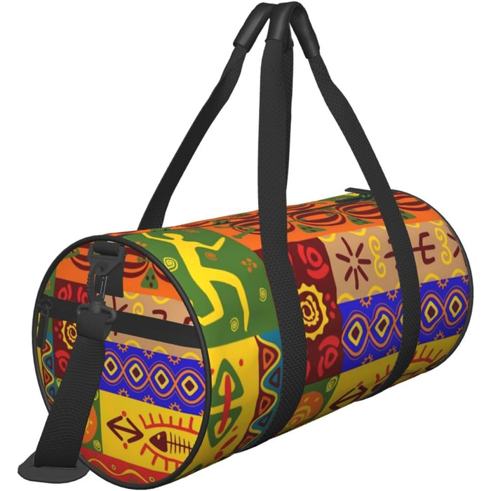 Спортивна сумка, дорожня сумка, з африканським національним орнаментом, принт на замовлення, чорна, універсальний розмір, сумка для подорожей