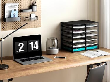 Органайзер для офісного столу EasyPAG з 12 кишеньками, металевий та дерев&39яний, формату А4, тримач для документів, лоток для файлів, тримач для журналів, лоток для листів, органайзер для паперових журналів, чорний, 12 кишень (6x2)