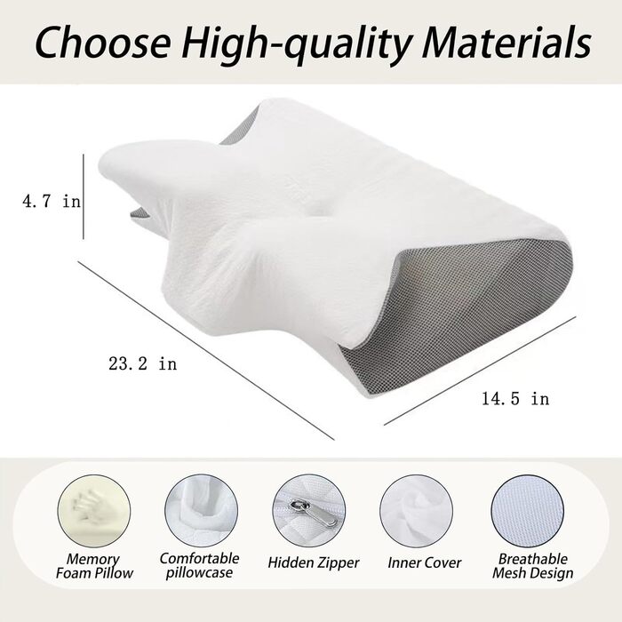 Подушка Curosleep, ергономічна ортопедична подушка 2025 року оновлення з контурною бічною підтримкою, полегшує біль у шиї та піноутворення (сіра)